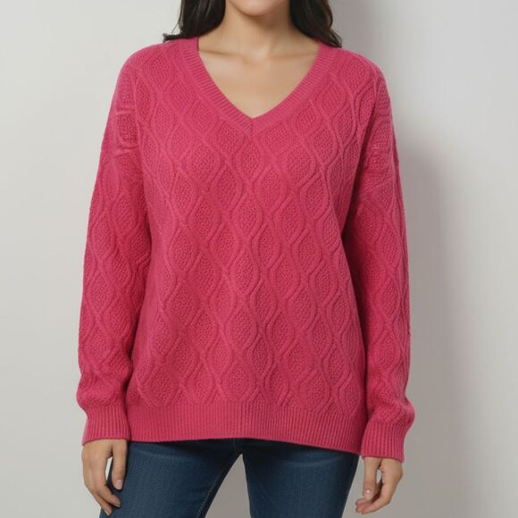 89th & Madison Vibrant Pink V-Neck Textured Pullover Sweater Size Medium - Picture 1 of 8